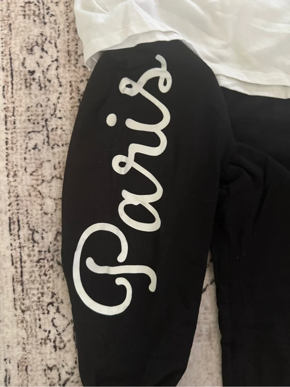 Justice Black Leggings with Pink Eiffel Tower Graphic Long Sleeve Top